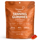 Savanna Skin Tanning Gummies, with Vitamin C & E, Astaxanthin, Beta Carotene, Skin Radiance & Hydration for Natural Looking Glow, Bronzing, Non-GMO, Vegan & Sugar Free - 60 Count (1)