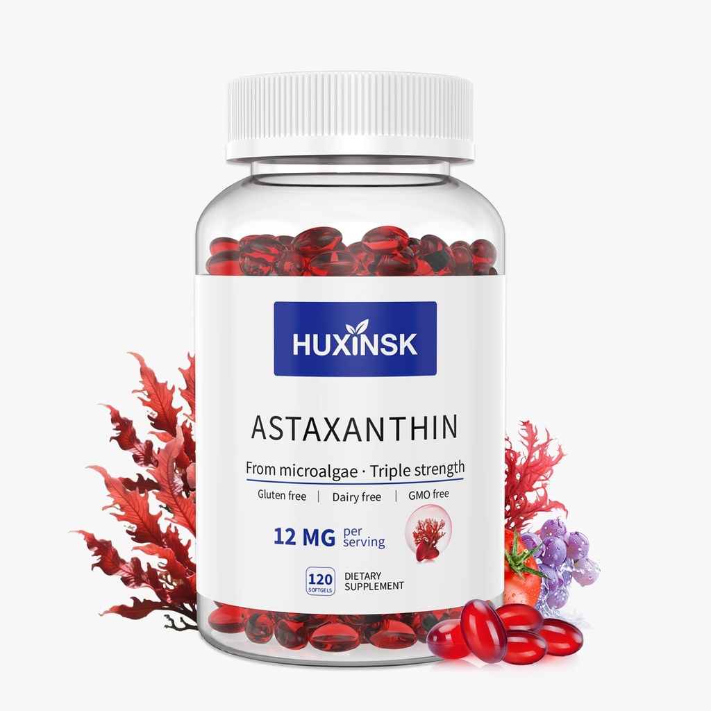Ασταξανθίνη 12mg Συμπληρώματα, 120 Softgel, Max Strength Ασταξανθίνη Αντιοξειδωτικά Συμπληρώματα, Φρέσκα Μικροφύκη, 4 Μήνες Προσφορά, Υποστήριξη Οφθαλμών, Κοινή, Εσωτερική Κυκλοφορία, Υγεία του δέρματος, 1 Φιάλη