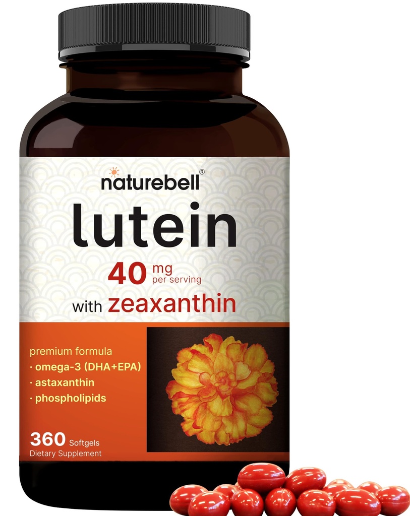 Lutein 40mg + Zeaxanthin 1,600mcg, 360 Softgels | 4-in-1 Formula with Astaxanthin, Omega-3 & Phospholipids | Marigold Flower Extract | Supports Eye, Brain & Vision Health | Non-GMO, Gluten Free