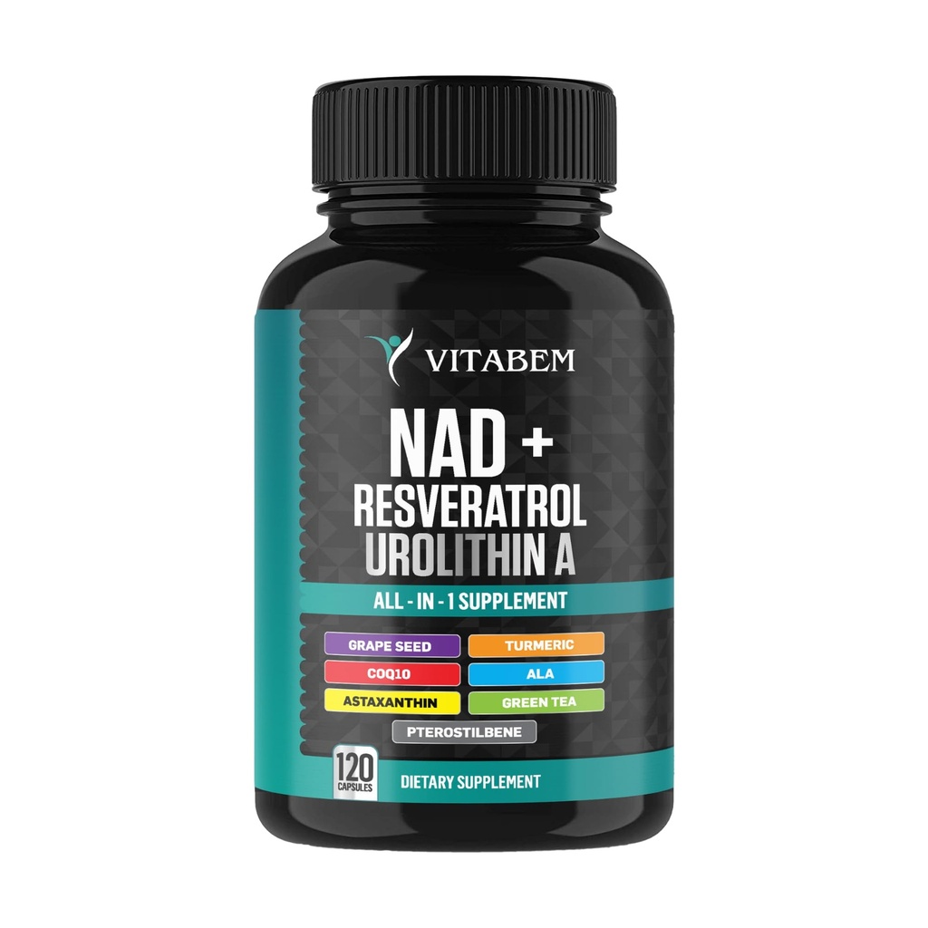 NAD+ Supplement Complex – NAD Supplement+ 300 mg με Ασταξανθίνη, Ουρολιθίνη Α, Resσβερατρόλη, CoQ10 & Αντιοξειδωτικό Blend – Κυτταρική Ενέργεια, Μιτοχονδριακή Υποστήριξη – 120 Count (Pack of 1)