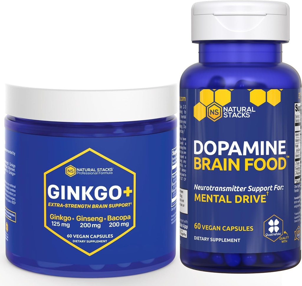 ΦΥΣΙΚΑ ΣΤΑΚΙΑ Ginkgo Biloba + Dopamine Brain Food Bundle - Υποστηρίζει Focus & Mental Drive* - 120 Σύνολο Κάψουλες