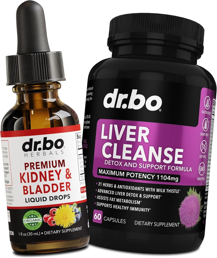 Kidney Support Supplement Bladder Health & Liver Cleanse Detox - Organic Kidney Bladder Supplements Drops & Liver Detox Cleanse Capsules Supplement - Renal Urinary Tract Herbal