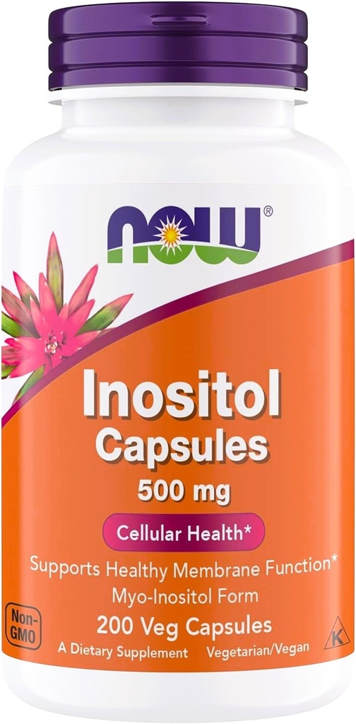 NOW Foods Inositol 500 mg, Superior Myo Inositol Form, for Healthy Membrane Function*, Cellular Health*, Υποστήριξη για γυναίκες* Kosher, Κατάλληλο για Vegans - 200 κάψουλες χορτοφάγων (πακέτο του 1)