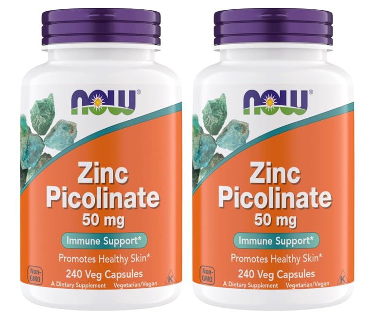 Now Supplements, Zinc Picolinate 50 mg, Supports Enzyme Functions, Immune Support, Non-GMO, Kosher, Suitable for Vegans - 240 Vegetarian Capsules (240 Count (Pack of 2))
