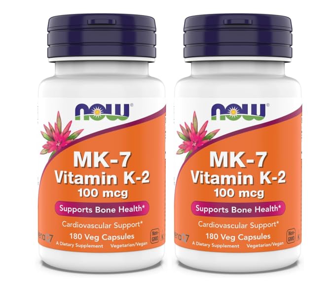 Τώρα Συμπληρώματα, MK-7 Βιταμίνη K-2 100 mcg, Καρδιαγγειακή Υποστήριξη *, Υποστηρίζει την υγεία των οστών *, 180 κάψουλες Veg (πακέτο του 2)