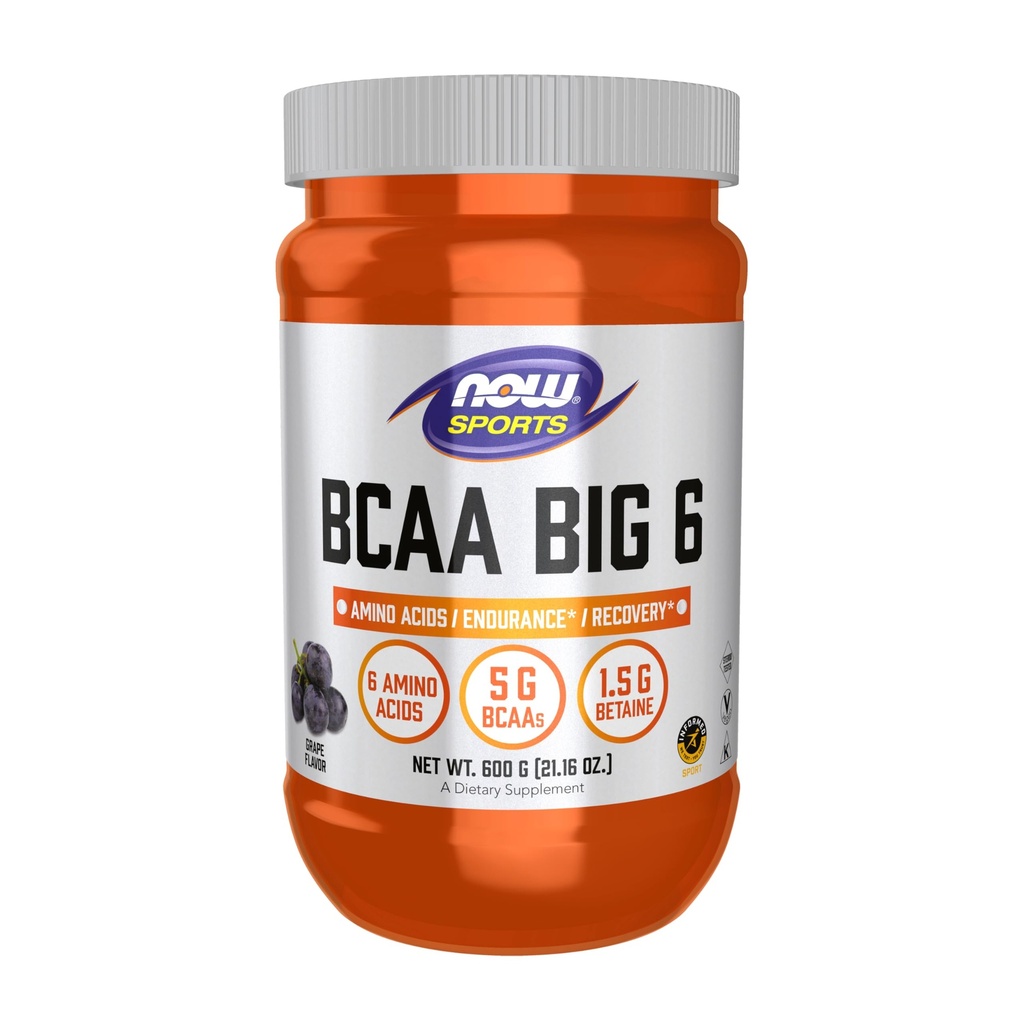 NOW Τρόφιμα Αθλητική Διατροφή, BCAA (Branched Chain Amino Acids) Big 6, Grape Flavor, 600 γραμμάρια