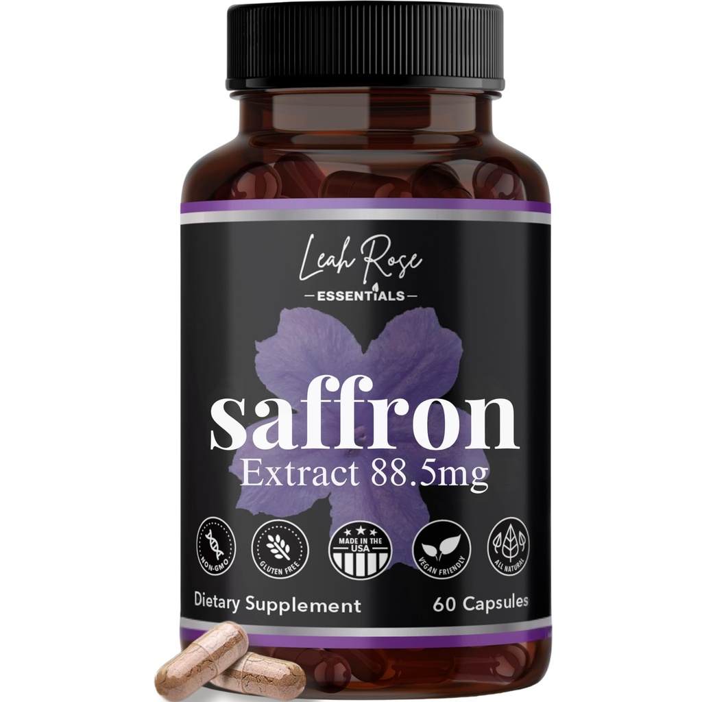 Saffron Supplement 88.5mg | Mood, Focus, and Stress Support | 60 Premium Saffron Extract Capsules | Made in the USA | 3rd Party Lab Tested | Non-GMO, Vegan, Gluten-Free