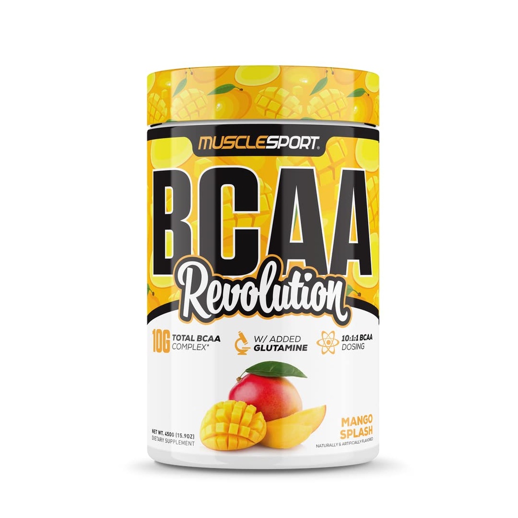 Musclesport BCAA Revolution Amino Acid Powder Supplement for Men & Women - Intra Trainout Training Complex - Συμπλήρωμα αποκατάστασης (Mango Splash, 30 Services)