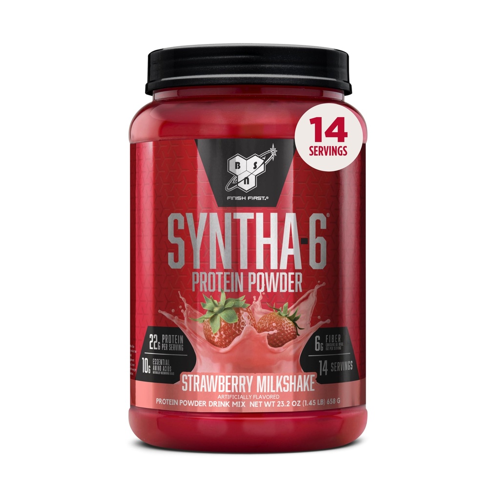 BSN SYNTHA-6 Premium Protein Powder με 6g Fiber, Whey Isolate, Micellar Casein, Milk Protein Isolate, 6g Fat, Strawberry Milkshake, 14 Servings, 1,45 Pound (Packing May Vary)