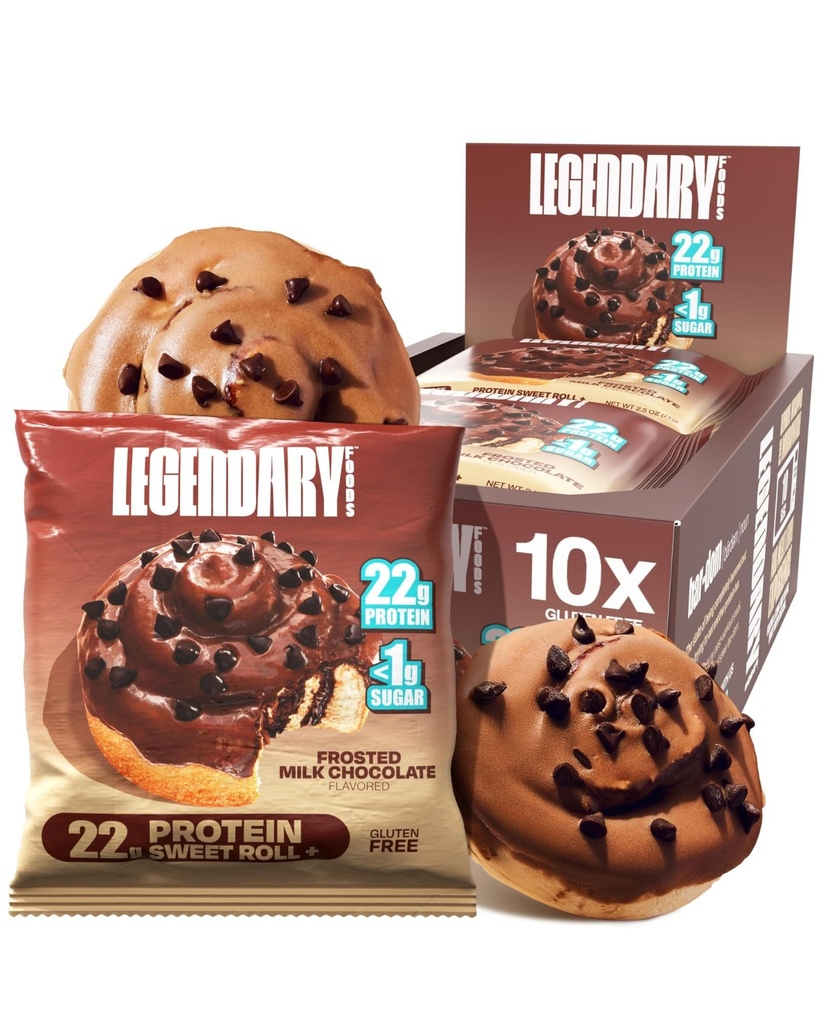 Legendary Foods Κανέλα Roll 22g Protein Bars – Χωρίς γλουτένη, Χαμηλό Carb Επιλογή γεύματος – Γλυκό Μηδέν Σνακ Ζάχαρης, Κετο-Φιλικά – 10-Pack Υψηλής Πρωτεΐνης Προ- ή μετά την προπόνηση μπαρ διατροφής - Σοκολάτα γάλακτος