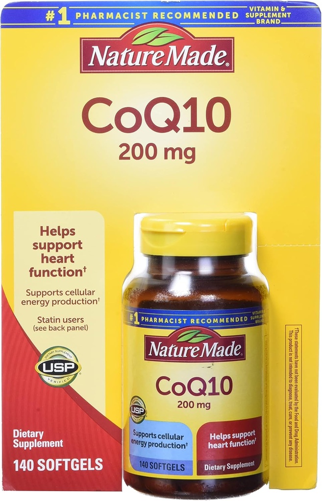 Nature Made CoQ10, Softgels βοηθά στην υποστήριξη της λειτουργίας της καρδιάς & Cellular Energy Production, χωρίς γεύση, 200 mg, 140 Count