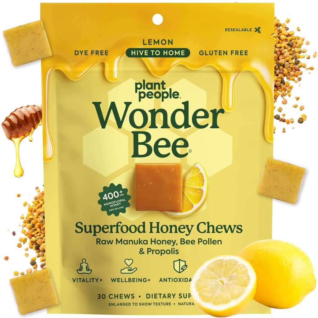 Plant People WonderBee Superfood Manuka Honey Chews – Daily Wellness & Energy Support – Bee Pollen & Propolis – Gluten-Free Supplement (30 Count)