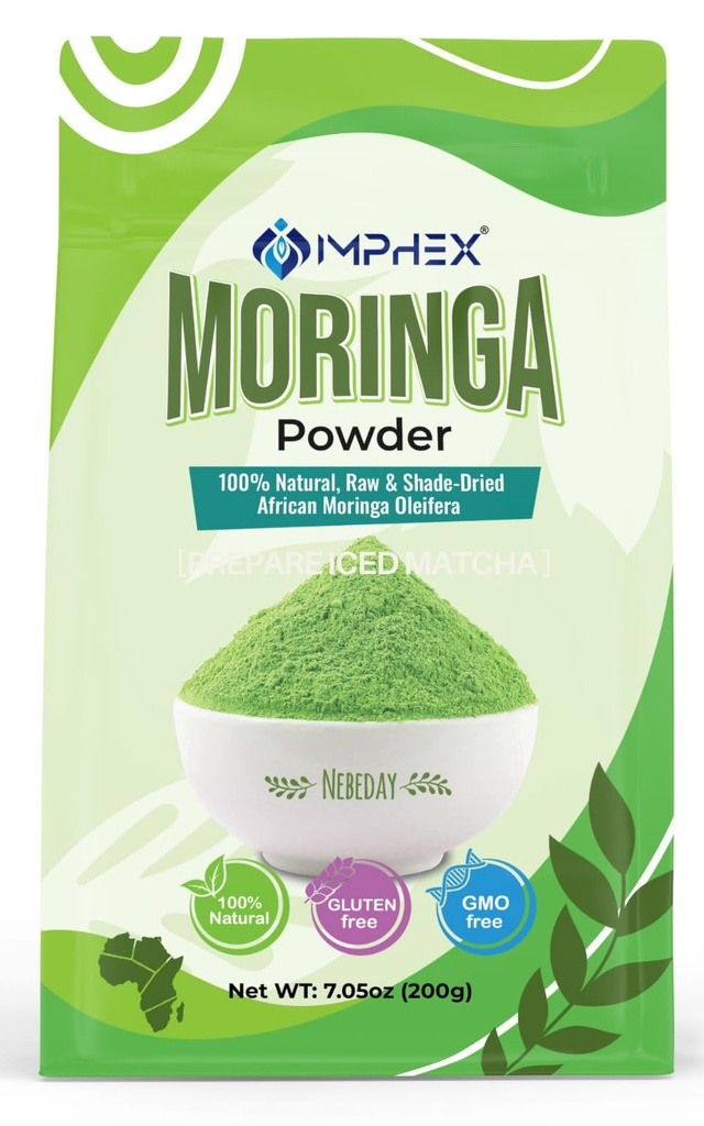 Moringa Powder – Raw & Natural from Senegal | 100% Pure Superfood | Rich in Iron, Calcium & Antioxidants | Non-GMO, Gluten-Free, No Additives | 7.05 oz (200g)