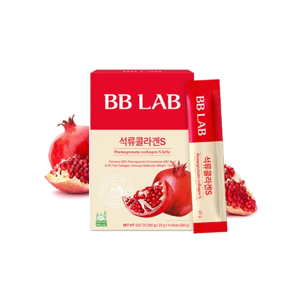 BB LAB Pomegranate Collagen S Jelly Halal, Pomegranate Collagen Sticks, Pomegranate Concentrate 18,600mg, Low Molecular Fish Collagen 1,000mg, Korean Collagen, Pomegranate Flavor