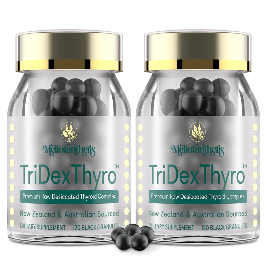 Συμπλήρωμα Θυρεοειδούς – TriDexThyroTM Ακατέργαστο Αποξηραμένο Θυρεοειδές Σύμπλεγμα 375 mg με Βοοειδή, Χοίροι και Ωοειδή –120 Κάψουλες για Γυναίκες και Άνδρες( 2 Pack)