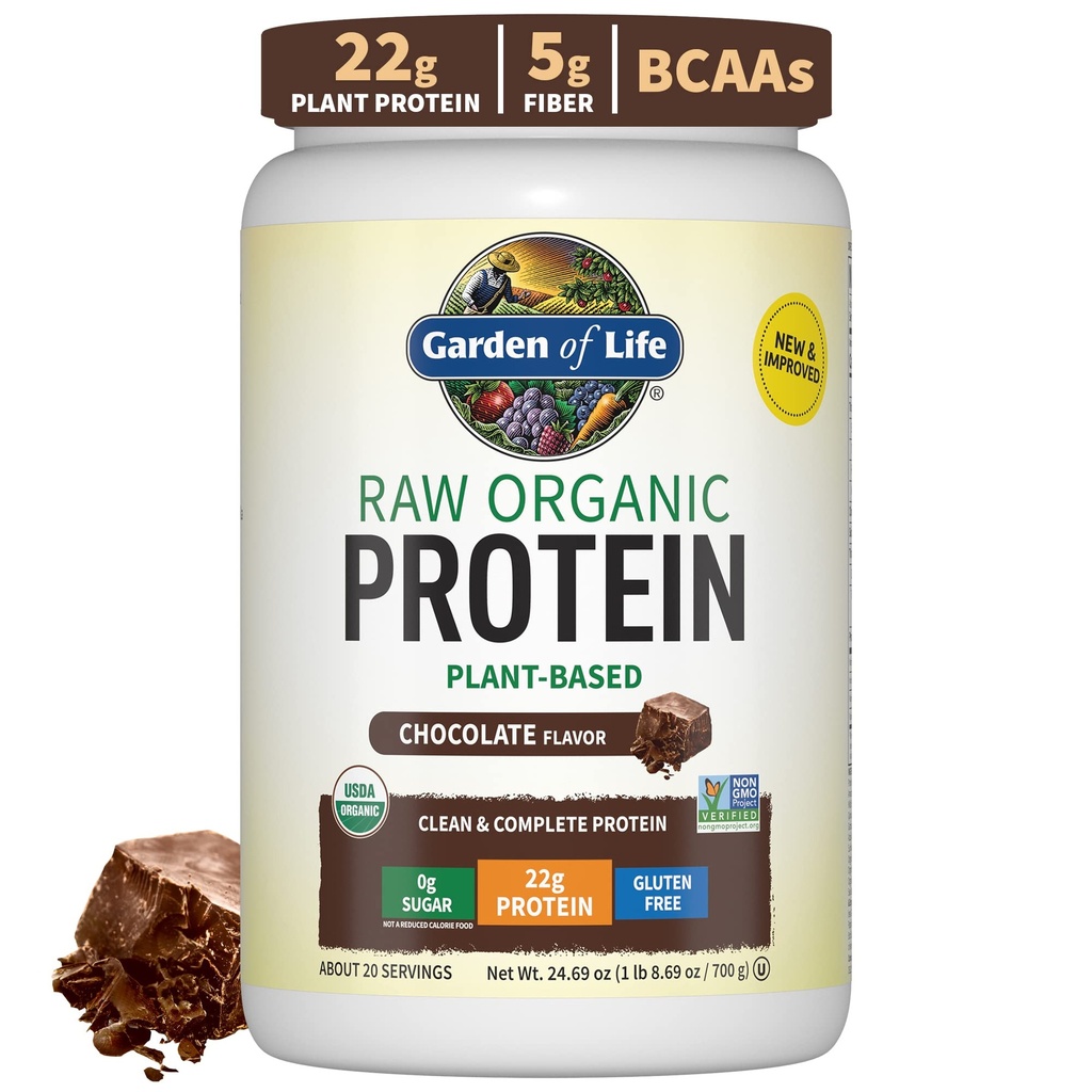 Garden of Life Protein Powder, Vegan Protein Powder, BCAA, Probiotics & Digestive Enzymes, Gluten & Lactose Free, Chocolate, 1.5 LB