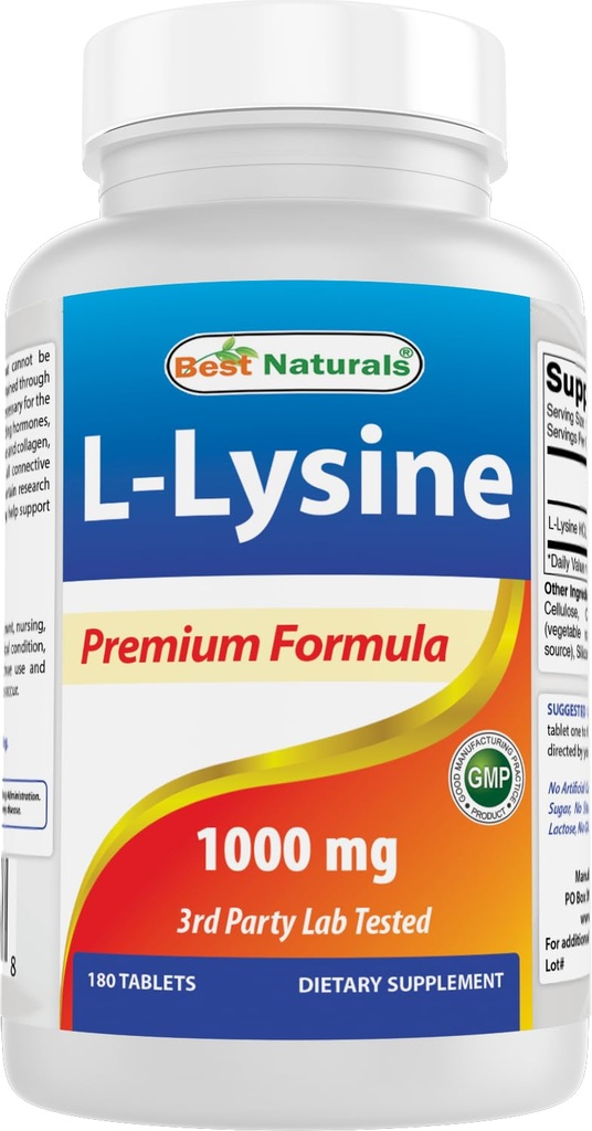 Best Naturals L- Lysine 1000mg 180 δισκία - Διπλή δύναμη Λυσίνη για ισχυρότερη ανοσολογική υγεία & κρύο πληγές