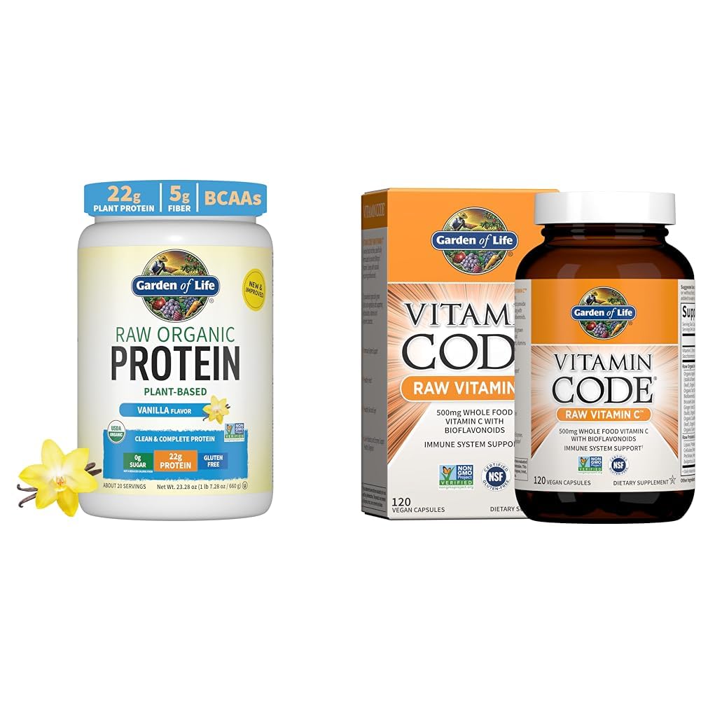 Κήπος της Ζωής Βιολογική Vegan Vanilla Protein Powder 22g - Κωδικός βιταμίνης Βιταμίνη C 120 Κάψουλες Bundle