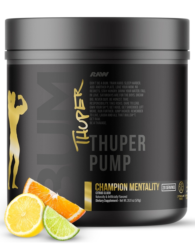 RAW Thuper Pump Stim Free Pre Workout Powder - Υψηλής Δοσολογίας Caffeine-Free Pre Workout για Max Muscle Pumps & Strength Building - Μη διεγερτική Preworkout με Creatine - 20 Services, Champion Mentality