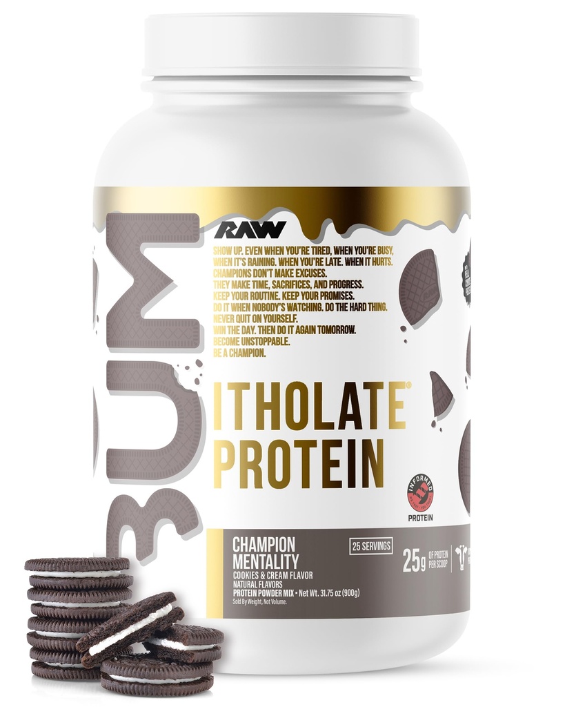 RAW Whey Isolate Protein Powder, Cookies & Cream (CBUM Itholate Protein) - Σπορ διατροφική σκόνη για την ανάπτυξη των μυών & την αποκατάσταση - Χαμηλό λίπος, χαμηλή υδατανθράκων- 25 εξυπηρετούν