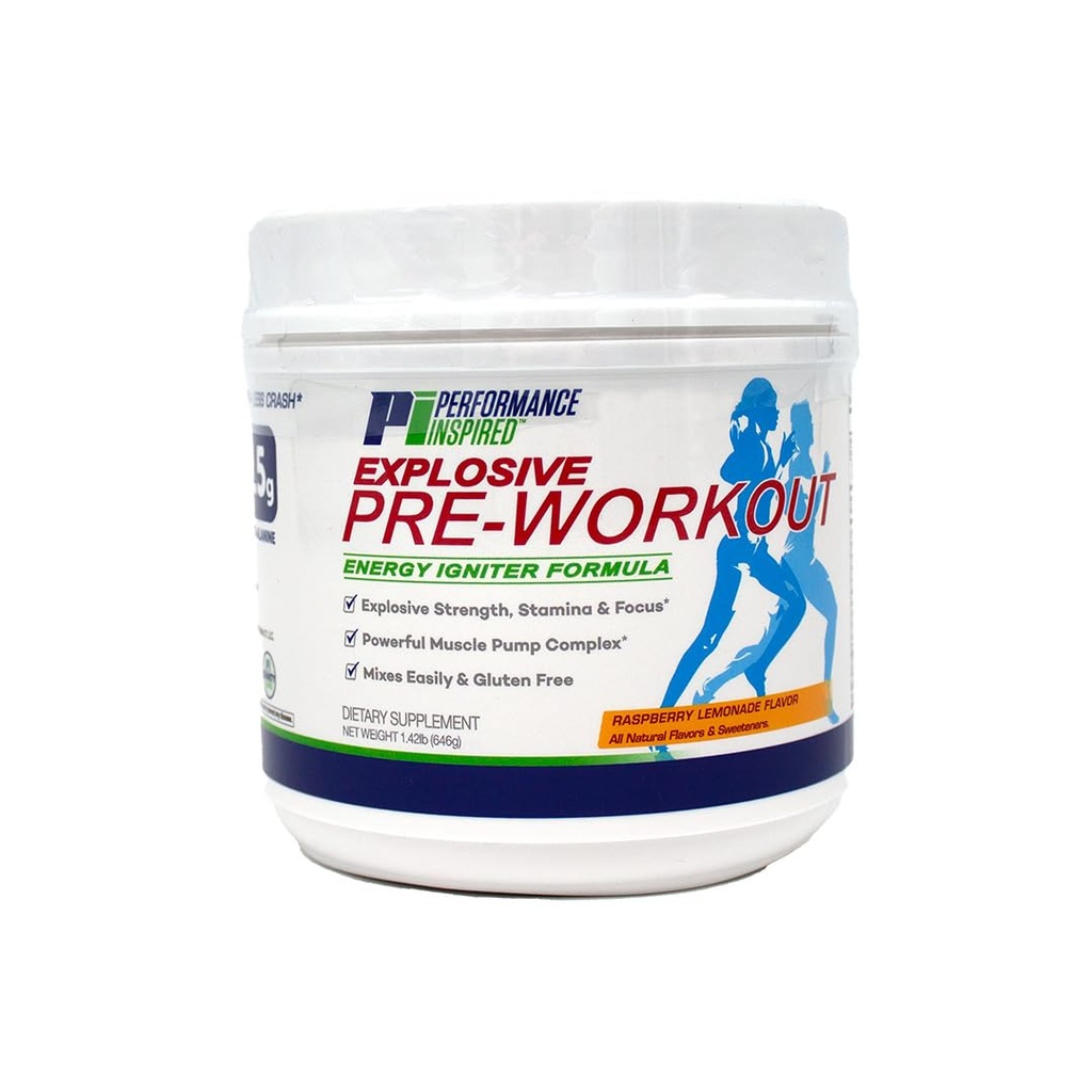 Performance Inspired Nutrition Pre-Wortout Powder - All Natural - G-Free & Vegan Formula - Περιέχει κιτρουλίνη - Nitrosigine - Πράσινο Τσάι - Arginine - Beta Alanine - Raspberry Lemonade - 23.84 Ουγγιά