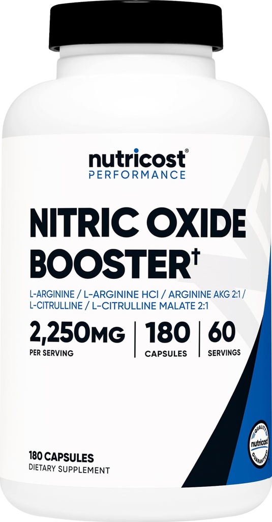 Nutric oxide Booster 2250mg, 180 κάψουλες - 750mg ανά κάψουλα, 60 σέρβις - Χωρίς γλουτένη και μη ΓΤΟ