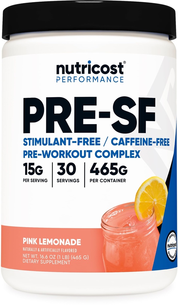 Nutricost Stim-Free Pre-Workout, 30 Servings (Pink Lemonade) - Caffeine Free, Stimulant Free, Non-GMO, Gluten Free