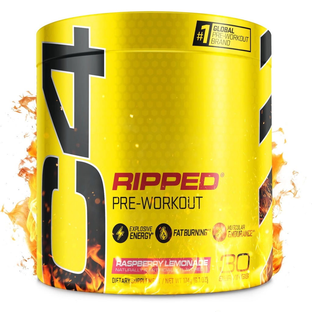 C4 Ripped Pre Workout Powder for Energy, Beta Alanine, Zero Sugar Energy Supplement Preworkout for Men & Women - 150mg Caffeine + Creatine-Free - Raspberry Lemonade - 30 Servings