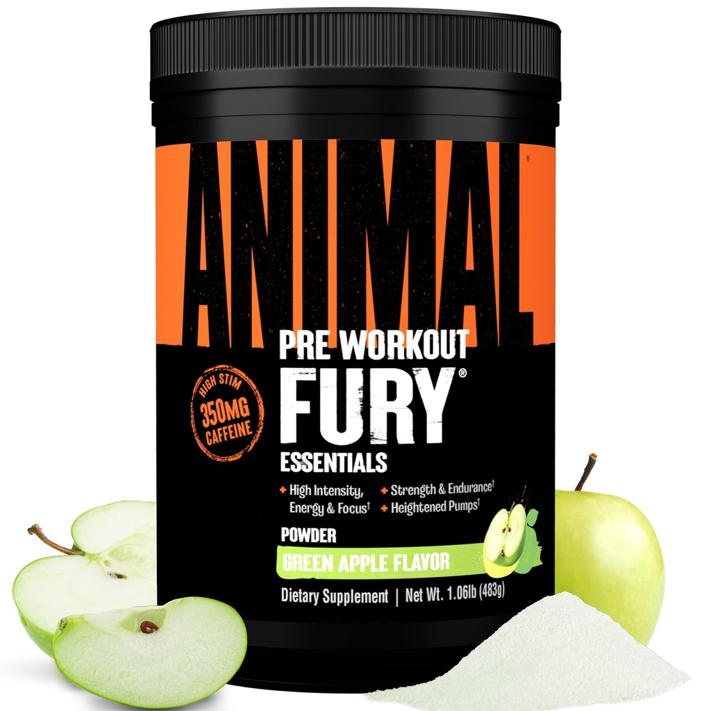Animal Fury Pre Workout Powder - Green Apple, 350mg καφεΐνη, BCAA Amino Acids, 2g Beta Alanine, Κιτρουλίνη & Τυροζίνη, Ενέργεια, Εστίαση, δύναμη, αντοχή, προεργασία για άνδρες και γυναίκες, 30 Υπηρεσίες