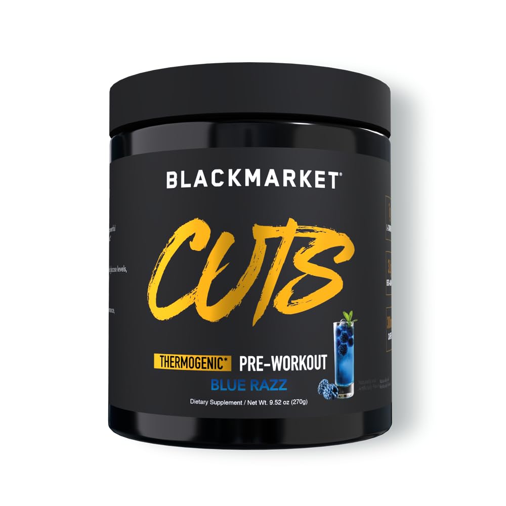 BLACKMARKET CUTS Προ προπόνηση - Flavored Energy Powdered Drink Mix for Men & Women, Great for Muscle Definition, Thermogenic, Create Free, (Blue Razz, 30 Services)