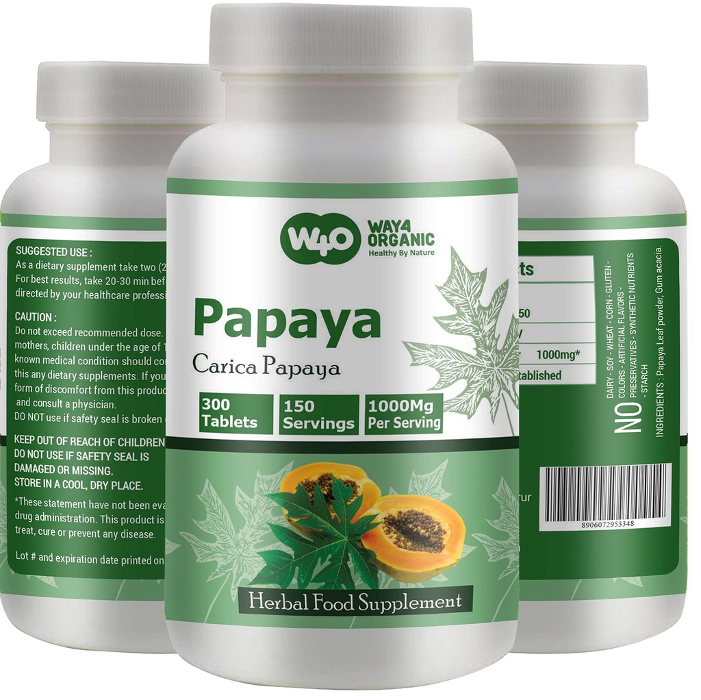 Papaya Leaf Extract Capsules (Tablets) - 300 Χάπια, 150 Μερίδες, 1000 mg, Υποστηρίζει Αιμοπετάλια Ανοσία & Θήκη* (Pack of 1)