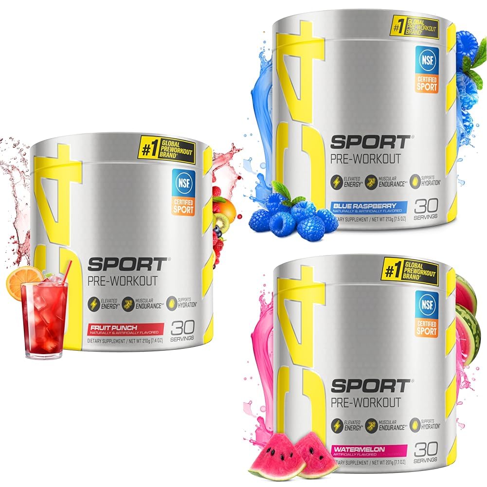 Cellucor C4 Sport Pre Workout Powder Bundle (3 Γεύσεις) - Προγυμναστική ενέργεια με Creatine + 135mg Caffeine και Beta-Alanine Performance Blend - NSF Certified for Sport 30 Services
