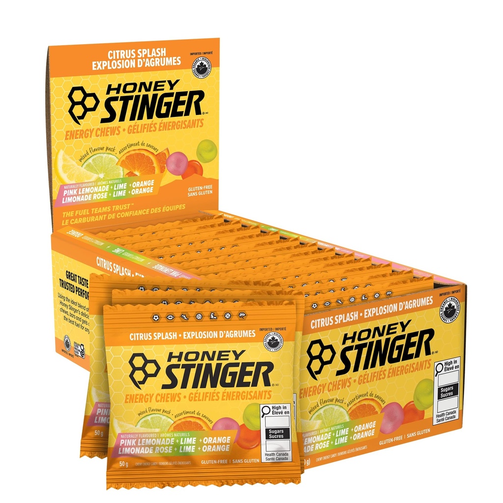 Μέλι Stinger Organic Citrus Splash Energy Chews, Χωρίς γλουτένη & καφεΐνη, για άσκηση, τρέξιμο και απόδοση, Αθλητική διατροφή για το σπίτι & γυμναστήριο, προ και μέση προπόνηση, 21,6 ουγγιά (πακέτο των 12)