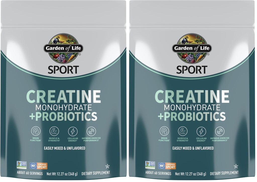 Κήπος της Ζωής Creatine Monohydrate σκόνη για γυναίκες και άνδρες, Μικρονωμένη Προγύμναση με τα προβιοτικά για τους μυς, δύναμη, αθλητισμός Amino Ενέργεια, περίπου 60 εύκολο να αναμίξει Άγευστες υπηρεσίες, (πακέτο του 2)