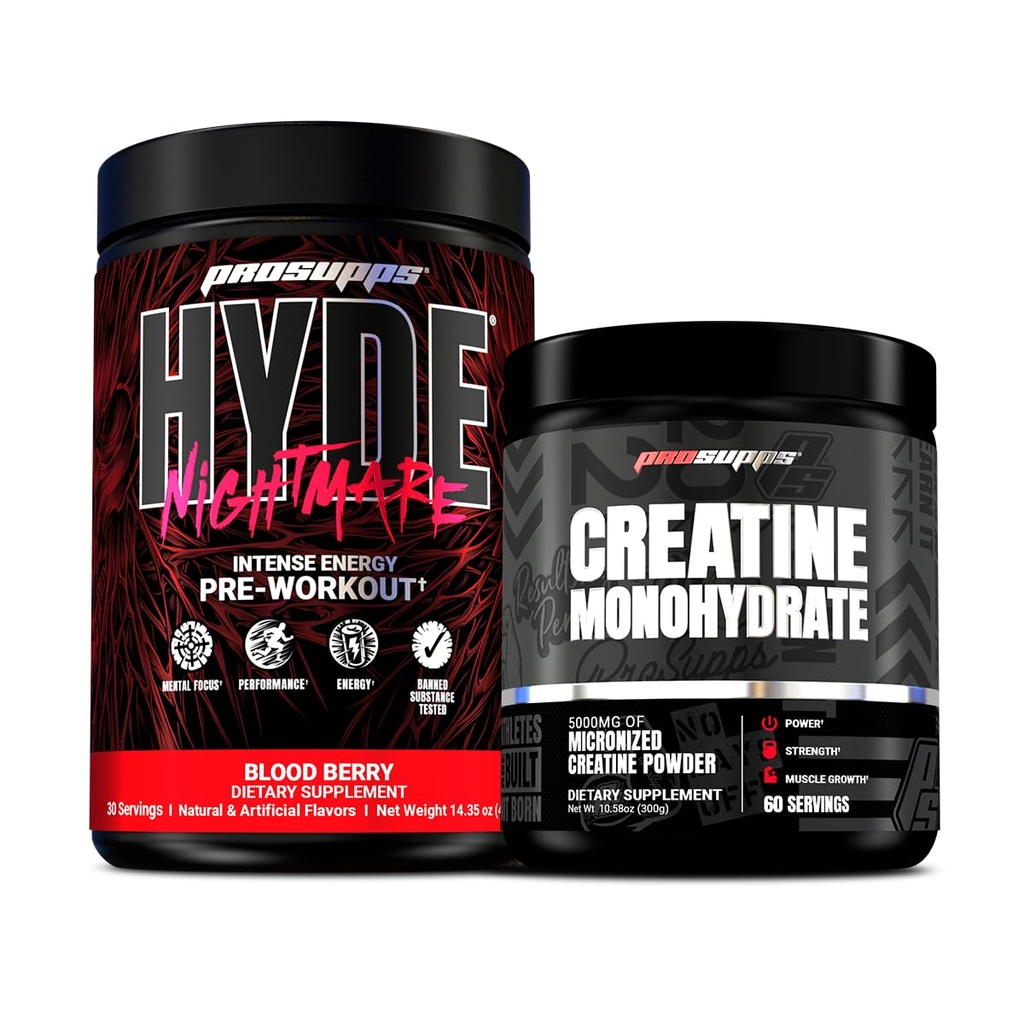 PROSUPPS Hyde Εφιάλτης Έντονη ενέργεια προ-εξάσκηση, Blood Berry, και Createine 300 Bundle