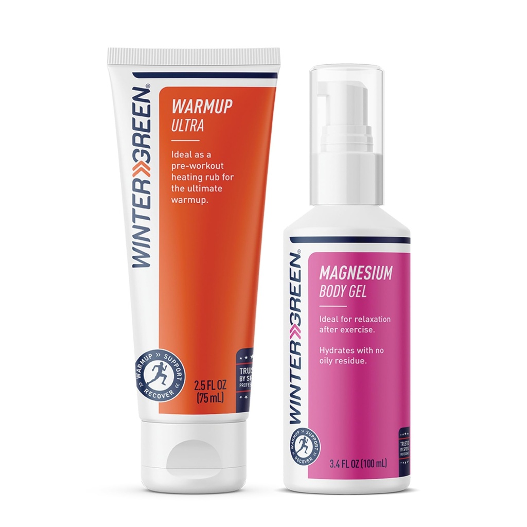 Πακέτο προπόνησης Wintergeen: Μαγνήσιο Gel και Lotion προπόνησης για την προετοιμασία και μετά την προπόνηση, μυϊκό τρίψιμο για την προπόνηση και μαγνήσιο Gel για τα πόδια Cramps