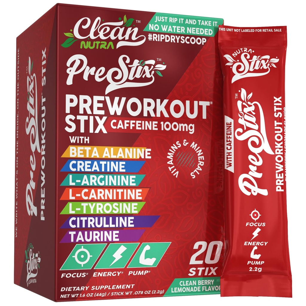 Καθαρισμός Nutraceuticals Pre Processing Powder Energy Sticks - Καφεΐνη 100mg, Energy Drink Mix, Creatine Monohydrate, Beta Alanine, L-Citrulline, L-Tyrosine, L-Καρνιτίνη, Ηλεκτρολυτικές Συσκευασίες Υδάτωσης 20 Ct
