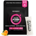 OxyEnergy Pre Workout Powder -Orange, Non Stim 130mg χαμηλή καφεΐνη, On-The-Go συσκευασίες με Beta Alanine, Creatine Monohydrate & Taurine για ευαίσθητους χρήστες, γυναίκες, βραδινές προπονήσεις - 30 Σερβιέτες
