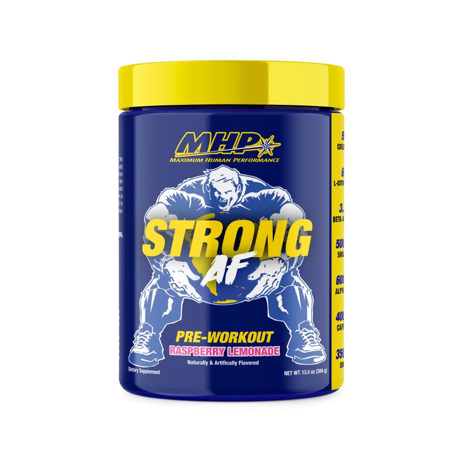MHP Strong AF, προ-εξάσκηση, οικοδόμηση μυών, δύναμη, απόδοση, Creatine, Shilajit, Beta Alanine, Citrulline, Alpha-GPC, Raspberry Λεμονάδα, 40 εξυπηρετούν