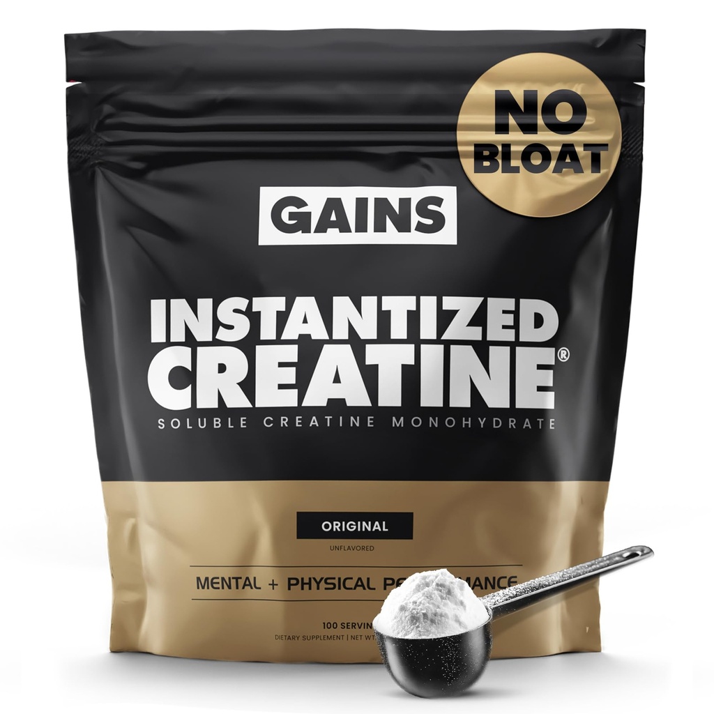 Gains in Bulk Instantized Creatine Monohydrate for Men & Women, Soluble Pre Workout Powder, Supports Muscle Building, Strength and Performance, Bodybuilding Supplements, Unflavored, 100 Servings