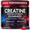 Creatine Monohydrate Gummies Complex 5000 MG για άνδρες & γυναίκες, Preworkout Gummy με BCAA, L-καρνιτίνη, Ταυρίνη & βιταμίνη B12 για μυϊκή ανάπτυξη, δύναμη & υποστήριξη ενέργειας, Γεύση και μασώμενα