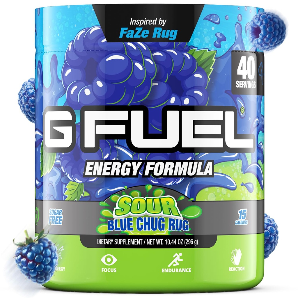 G Καύσιμο Chug Rug Energy Drink Powder, Pre Workout Caffeine Mix for Gaming, Sugar Free Focus Amino, Βιταμίνη + Αντιοξειδωτικά, 10.44oz (Sour Blue Raspberry, 40 Servings)