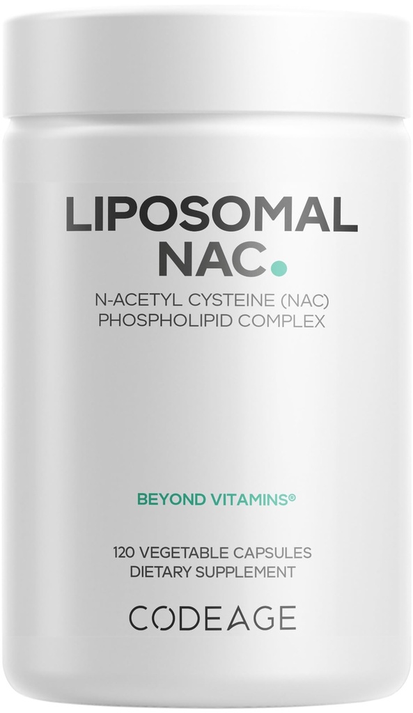 Codeage Liposomal NAC Supplement - N-Acetyl L-Cysteine Amino Acid - 2 Μήνες Προμήθεια - Free-Form NAC - Phospholipid Complex - Vegan, N-GMO, Gluten-free, Dairy-Free - 120 Κάψουλες