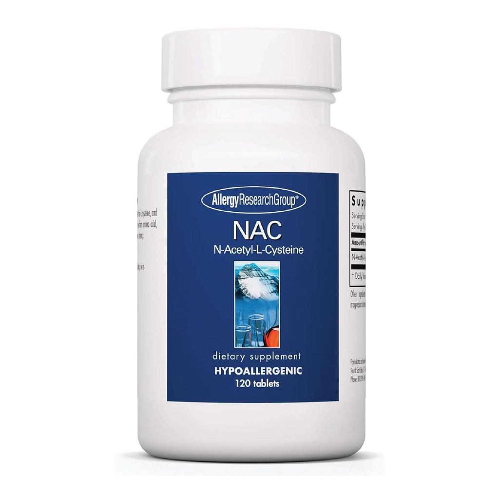 Ομάδα Έρευνας Αλλεργίας Συμπλήρωμα NAC - N-Acetyl-L-Cysteine, Glutathion Precursor, Υποστηρίζει την Ανοσολογική Λειτουργία, Υγιεινή Εκκαθάριση Mucus, Ελεύθερη Μορφή Amino Acid, Hypoallergenic - 120 Count