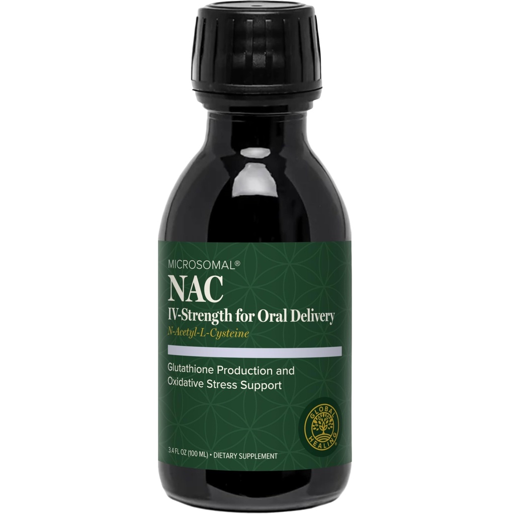 Global Healing Pure Liquid Microsomal NAC Supplement N-Acetyl-Cysteine 650mg for Glutathione Production, Liver Support & Detox, Antioxidant & Immunity, NAC 600mg Alternative, Liquid Drops (3.4 Oz)