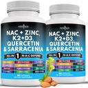 NEW AGE NAC Supplement N-Acetyl Cysteine - με βιταμίνη D3, K2, Ψευδάργυρος, Quercetin, Triphala, Sarracenia Purpurea, Elderberry, Holder Basil, Bee Propolis, Bromelain, L-Lysine - 120 Count