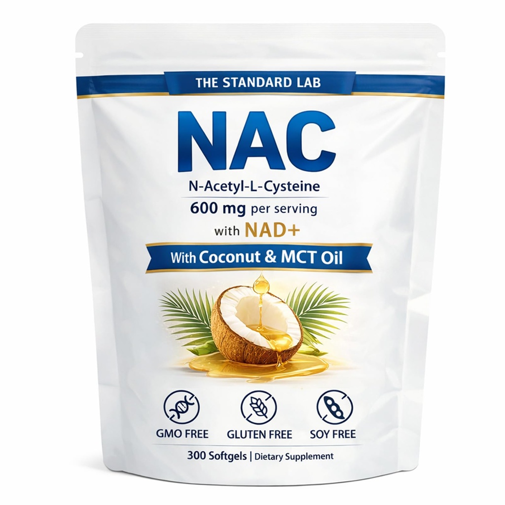 Το πρότυπο εργαστήριο NAC 600mg με NAD+ Ημερήσιο σύμπλεγμα, κάψουλες συμπλήρωμα N-Acetyl Cysteine, αντιοξειδωτική φόρμουλα υποστήριξης, Vegan, μη ΓΤΟ, Χωρίς γλουτένη, 300 Softgels