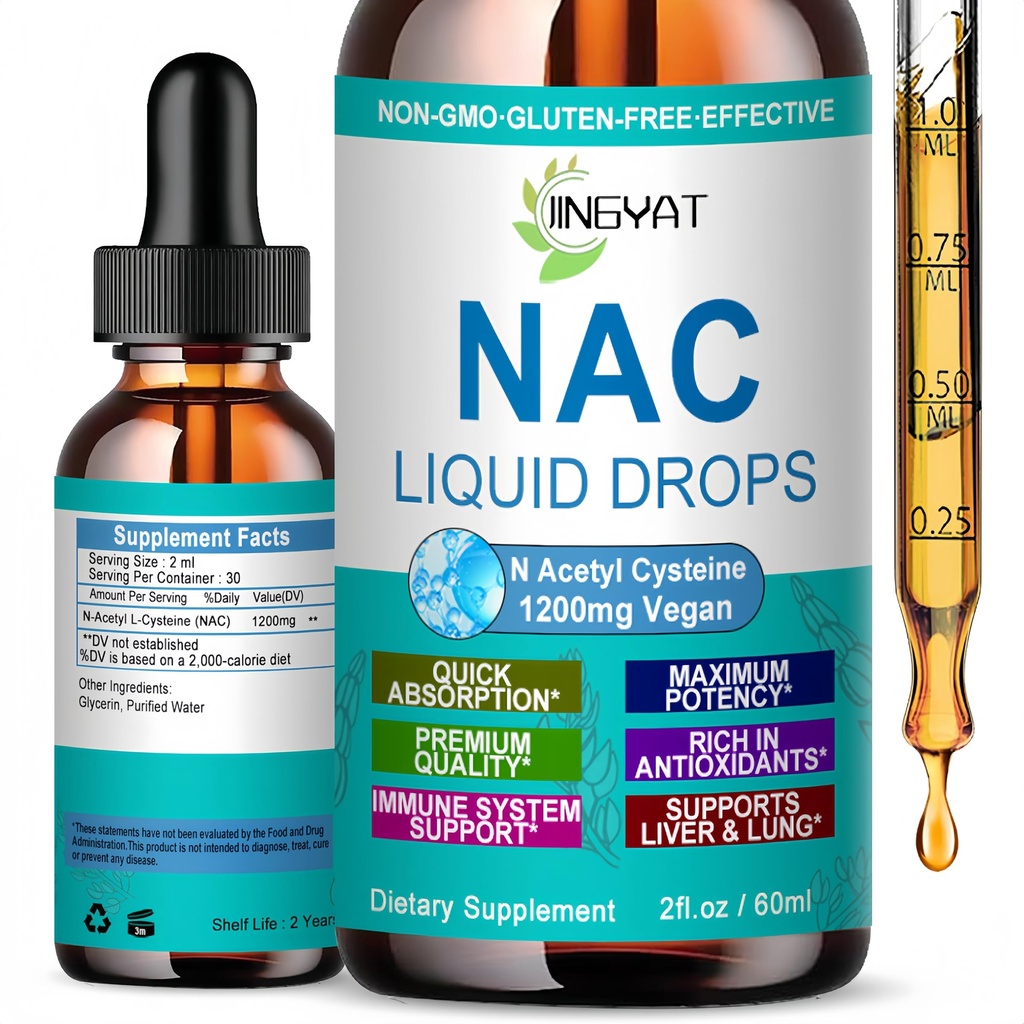 NAC Supplement N-Acetyl Cysteine | High Absorption NAC 1200mg Liquid Drops for Respiratory, Liver & Kidney Detox, Immune Support & Antioxidants | Vegan | Non-GMO | Gluten Free | Fast-Acting Formula