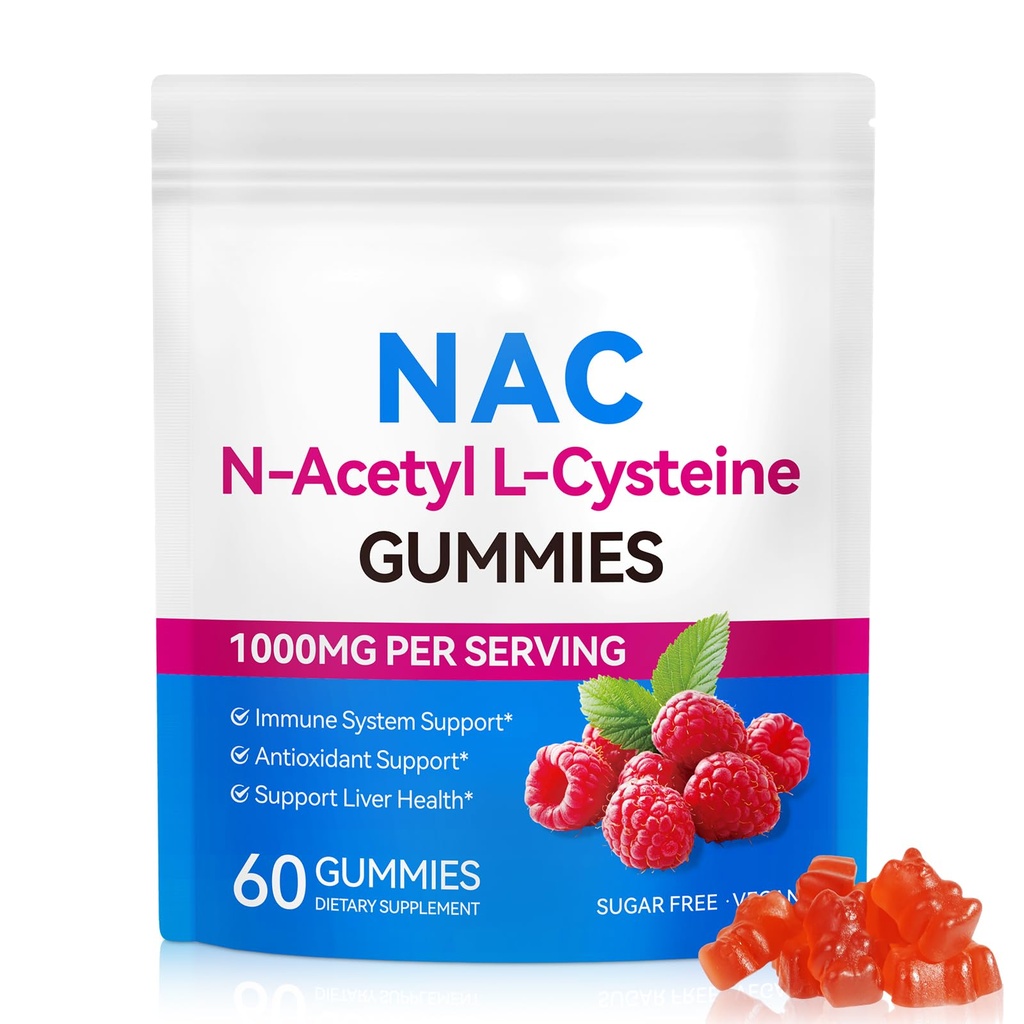Daiasns NAC Gummies for Adults & Kids 1000mg - Chewable NAC Supplement N-Acetyl Cysteine Supports Lung & Liver Detox, Antioxidant & Immune Defense, Strawberry Flavor 60 Count