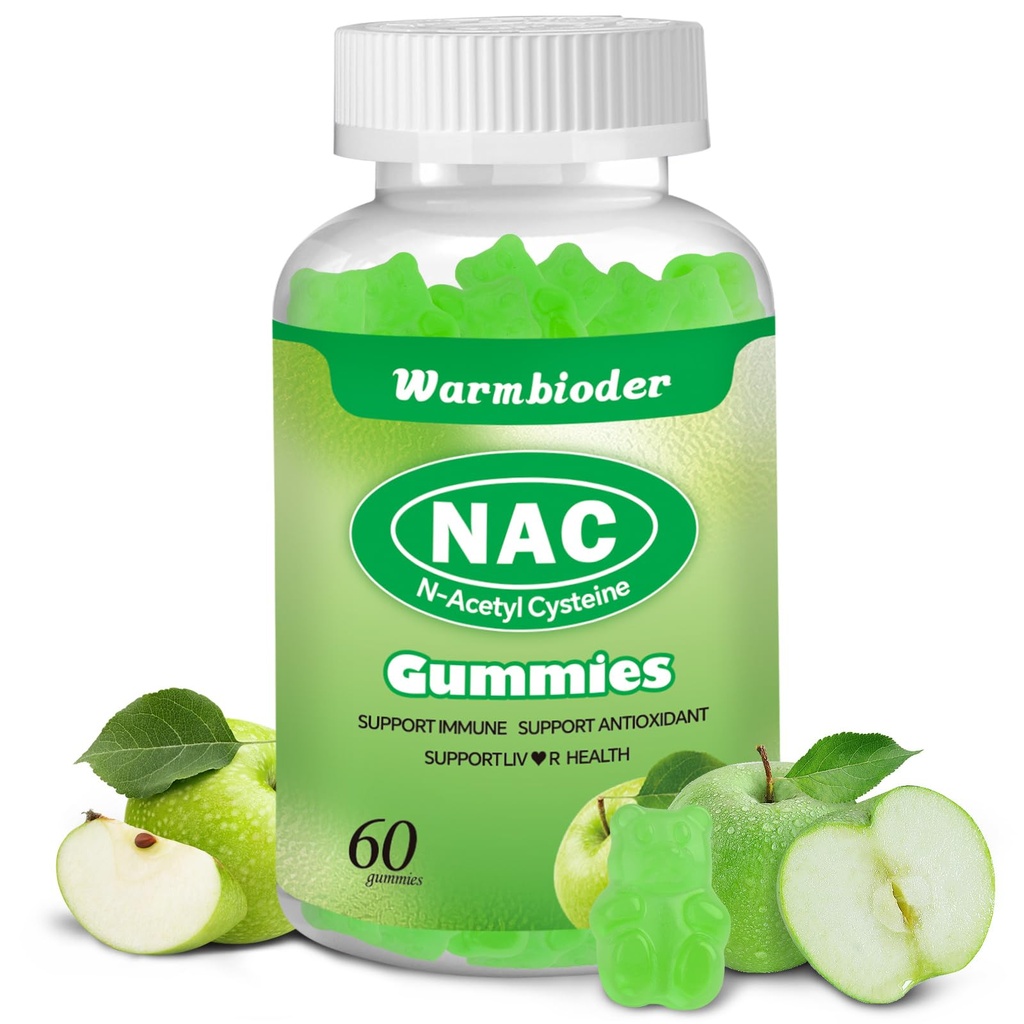 NAC Gummies for Adults & Kids 1200mg, συμπλήρωμα NAC N-Acetyl Cysteine, ανοσοποιητική υποστήριξη, NAC Chewable Support Liver Health, Sugar-Free, Green Apple Γεύση